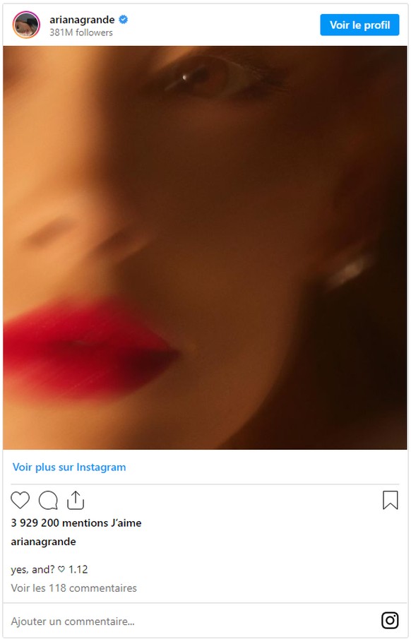 Ariana Grande annonce son nouveau titre &quot;yes, and?&quot;. Il sortira le 12 janvier 2024.