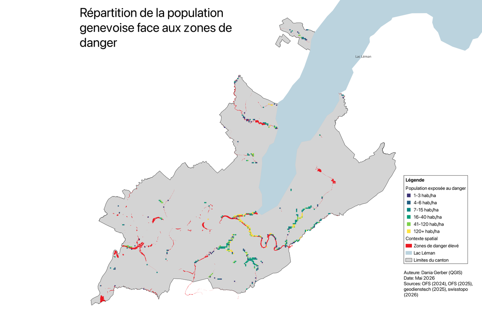 Répartition de la population genevoise face aux zones de danger