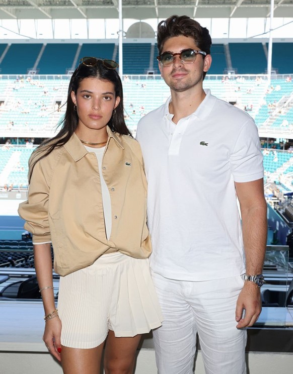 MIAMI GARDENS, FLORIDA - MARCH 31: Victoria Alysse Herran and Guillermo Vento are seen during Le Club Lacoste Miami Suite Finals Viewing at the Miami Open presented by Itaú at Hard Rock Stadium on Mar ...