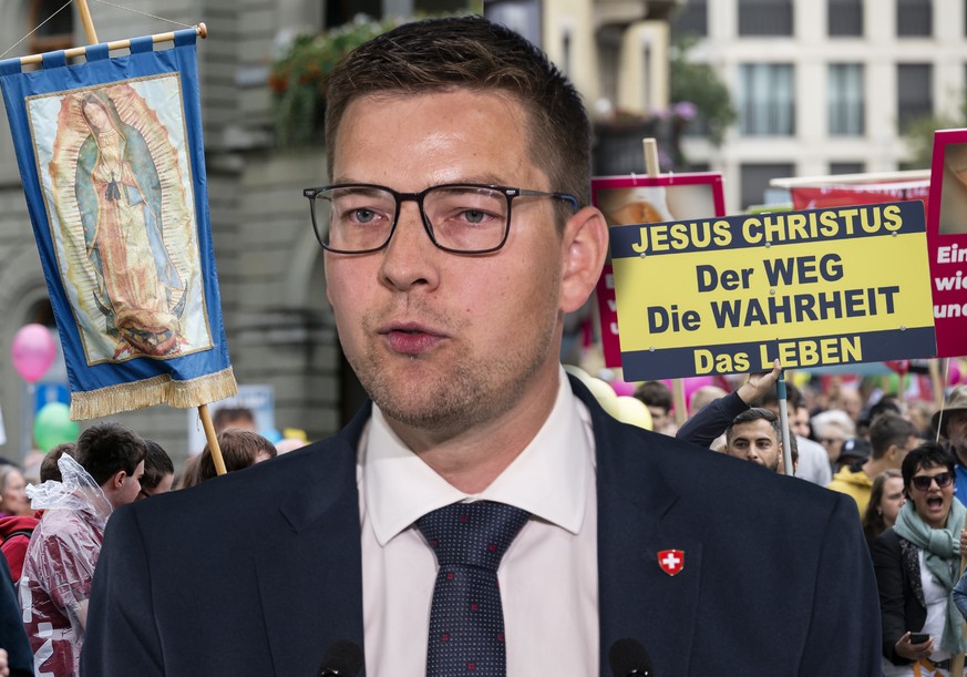 Nicolas Kolly, élu UDC romandira une manifestation antiavortement