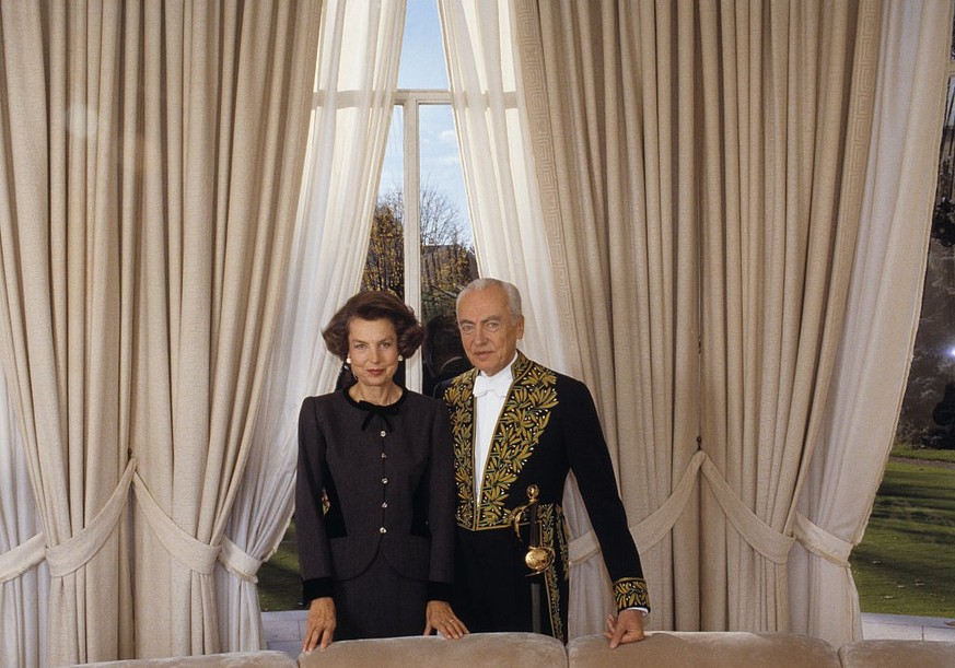 French L&amp;#039;Oreal heiress, socialite, businesswoman and philanthropist Liliane Bettencourt and her husband politician and Academic Andre Bettencourt at home. Andre Bettencourt is elected member  ...