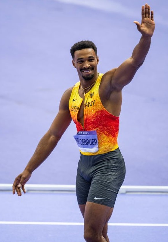 PARIS, FRANCE - AUGUST 3: Leo Neugebauer of Team Germany looks on after the 110 Metres Hurdles leg of Decathlon on day eight of the Olympic Games Paris 2024 at Stade de France on August 3, 2024 in Par ...