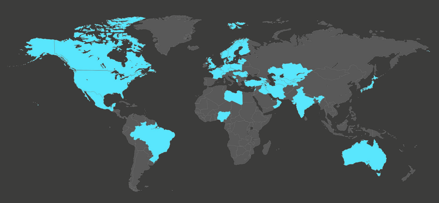 Les pays en bleu sont ceux qui ont été touchés par des attaques de cyberespionnage russes depuis le début de la guerre en Ukraine. La Suisse en fait également partie.