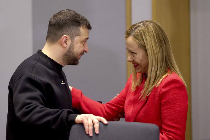 Volodomyr Zelensky et Giorgia Meloni, à Bruxelles, jeudi dernier.