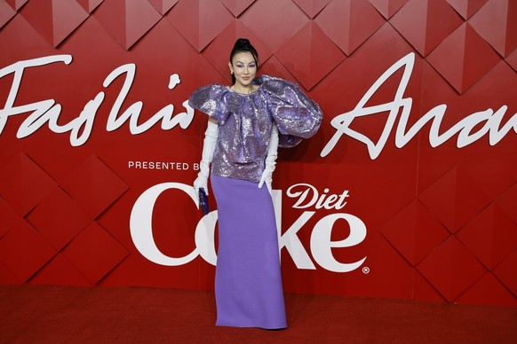 epa10350291 Chinese-US fashion influencer Jessica Wang arrives for the Fashion Awards 2022 at the Royal Albert Hall in London, Britain, 05 December 2022. The gala event raises money to nurture future ...
