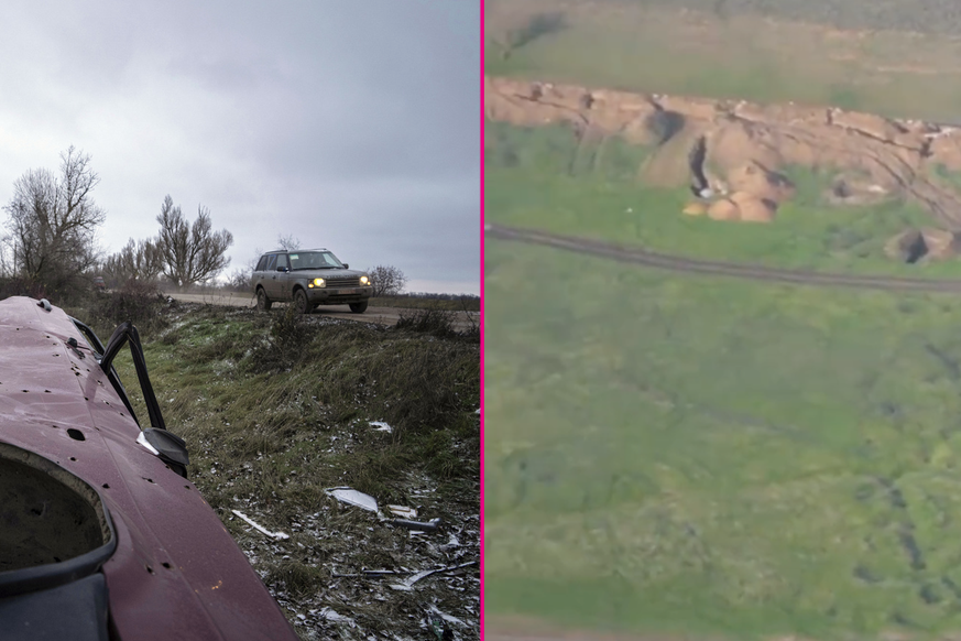 Le paysage hivernal de la région de Kherson, le 6 décembre (gauche) et les prés verdoyants dans la vidéo des autorités russes, le 18 décembre. Une question de filtre?