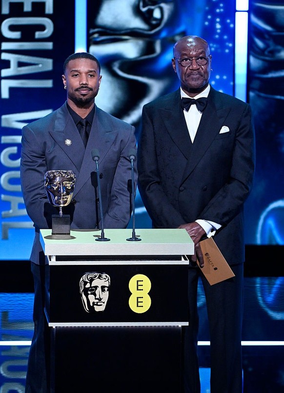 LONDON, ENGLAND - FEBRUARY 22: Michael B. Jordan and Delroy Lindo present the Special Visual Effects Award on stage during the EE BAFTA Film Awards 2026 at The Royal Festival Hall on February 22, 2026 ...
