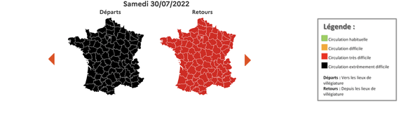 Circulation prévue par Bison Futé le samedi 30 juillet 2022