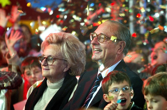 French President Jacques Chirac, right, and his wife Bernadette attend the traditional Christmas tree party at the Elysee Palace in Paris, Wednesday Dec. 15, 2004. (AP Photo/Charles Platiau, pool)
