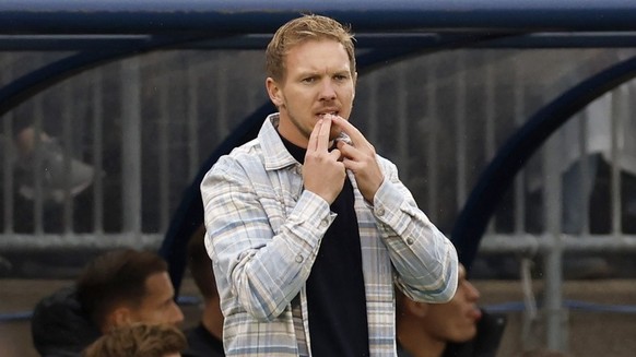 epa10919440 Germany&#039;s head coach Julian Nagelsmann reacts during the international friendly soccer match between the USA and Germany in Hartford, USA, 14 October 2023. EPA/CJ Gunther