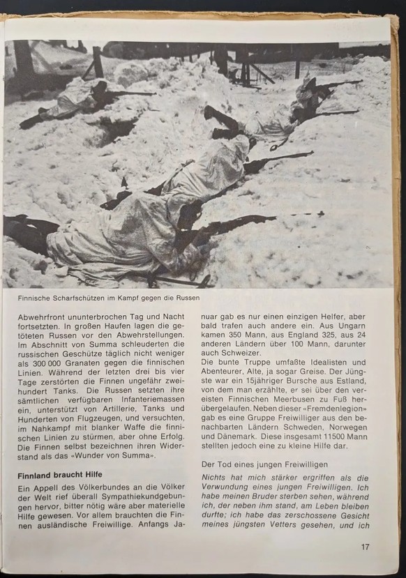 Extrait d’un cahier de lecture sur la Seconde Guerre mondiale dans le degré secondaire du canton de Saint-Gall, édité en 1970.