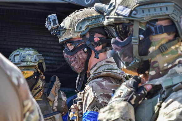 Ukrainian servicemen of 141st Separate Infantry brigade are seen during the military practice. Russia has moved parts of its units from several directions in Ukraine, including the south sector to rei ...