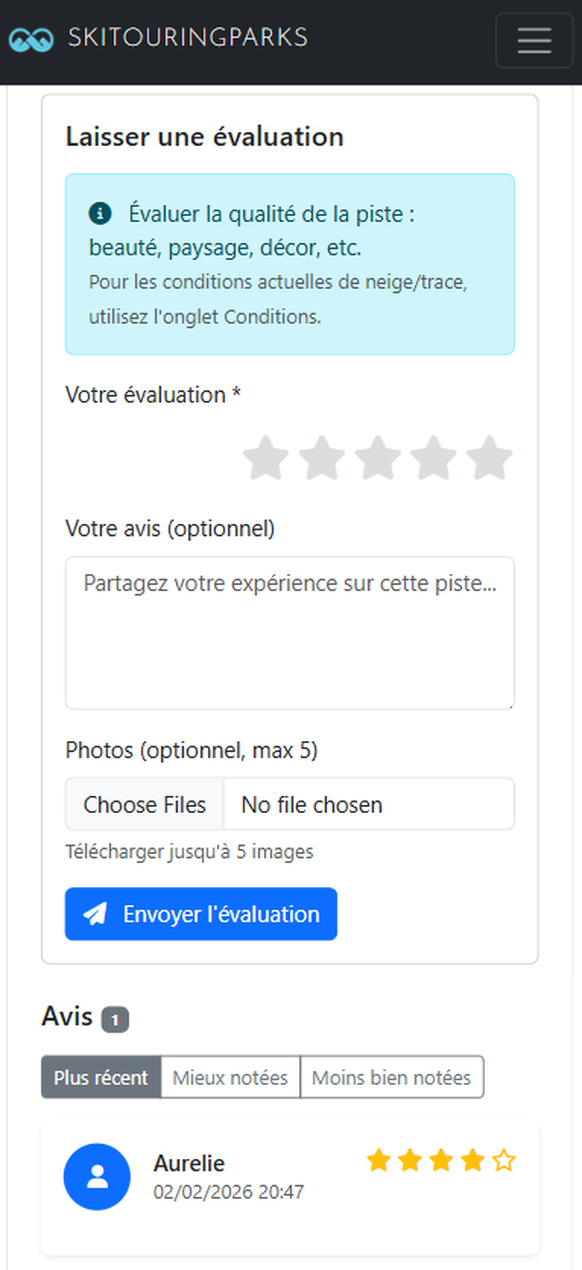 Les utilisateurs peuvent laisser des commentaires et une évaluation quant aux parcours.