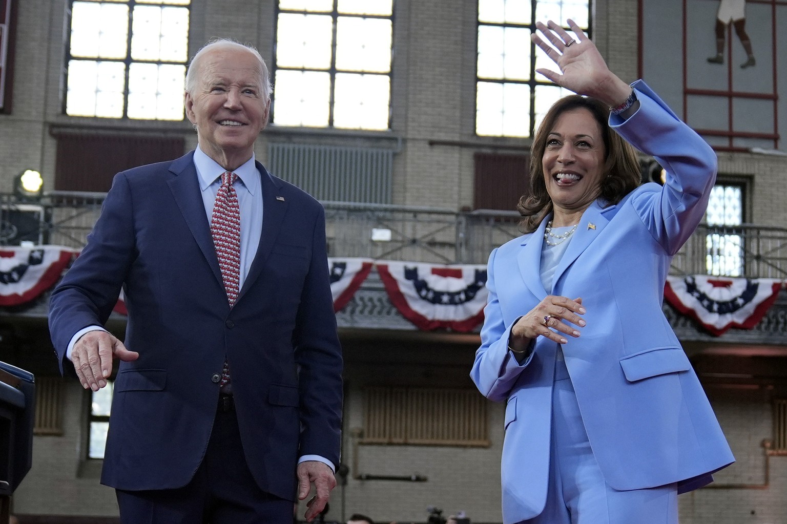 President Joe Biden and Vice President Kamala Harris wave at a campaign event at Girard College, Wednesday, May 29, 2024, in Philadelphia. (AP Photo/Evan Vucci)
Joe Biden