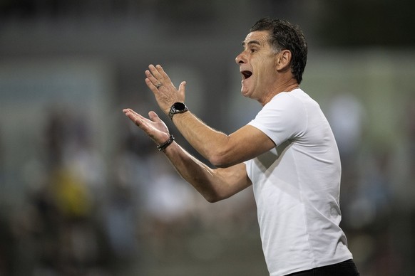 Sions Cheftrainer Didier Tholot reagiert im Fussball Meisterschaftsspiel der Challenge League zwischen dem FC Wil und dem FC Sion im Stadion Bergholz, am Freitag, 11. August 2023 in Wil. (KEYSTONE/Enn ...