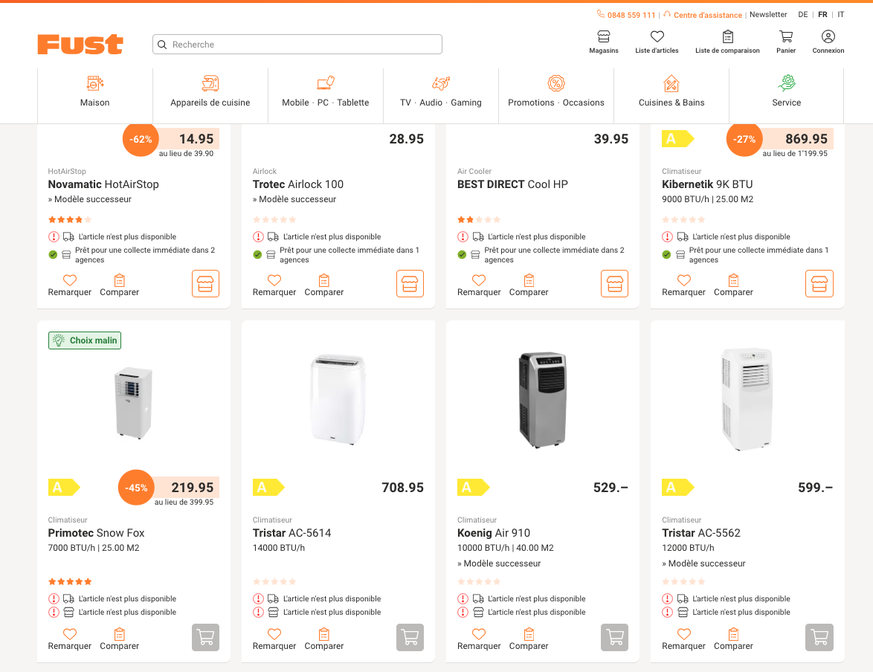 Pénurie de climatisation en Suisse chez Galaxus, Obi, Fust, Interdiscount et Coop