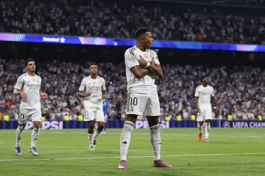 MADRID, SPAIN - SEPTEMBER 16: Kylian Mbappe player of Real Madrid celebrates after scoring a goal during the UEFA Champions League 2025/26 League Phase MD1 match between Real Madrid C.F. and Olympique ...