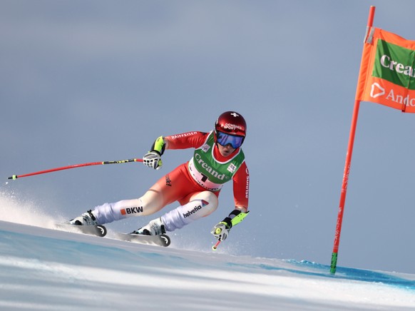 Corinne Suter a décroché la 3e place du super-G de Soldeu, samedi.