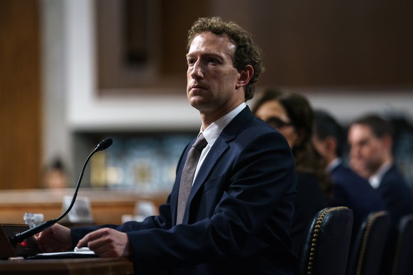 epa11116443 Meta CEO Mark Zuckerberg testifies before the Senate Judiciary Committee hearing on protecting children from sexual exploitation online in the Dirksen Senate Office Building in Washington, ...
