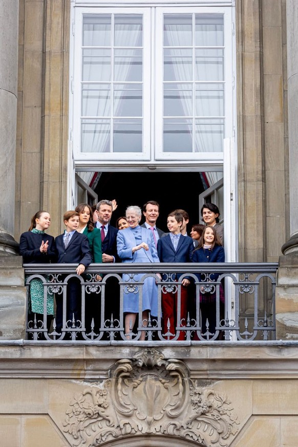 COPENHAGEN, DENMARK - APRIL 16: Queen Margrethe of Denmark, Crown Prince Frederik of Denmark, Crown Princess Mary of Denmark, Prince Christian of Denmark, Princess Isabella of Denmark, Prince Vincent  ...