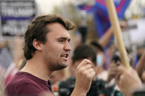 FILE - Charlie Kirk, conservative activist and founder of Turning Point USA, speaks to supporters of President Donald Trump at a rally outside the Maricopa County Recorder&#039;s Office, Friday, Nov.  ...