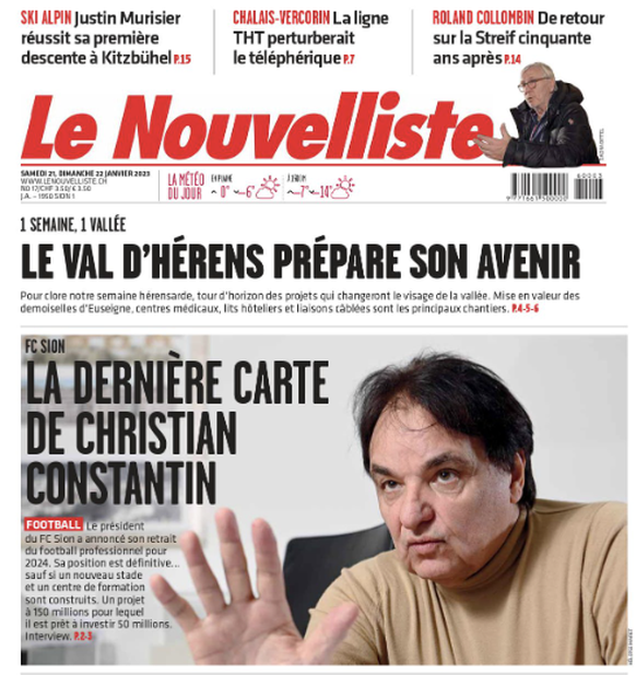 Christian Constantin à la Une du Nouvelliste.