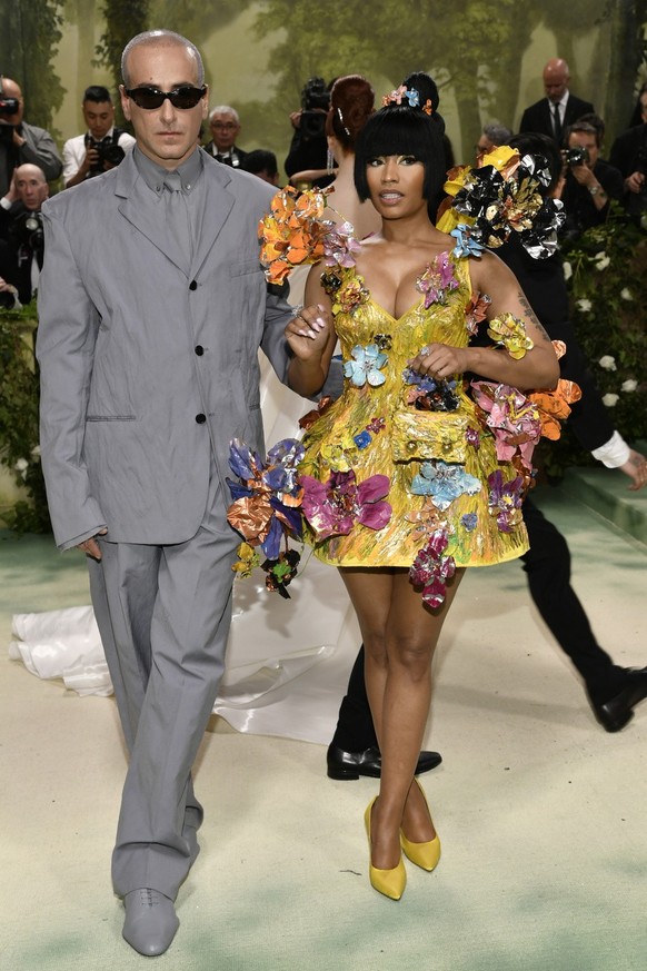 Francesco Risso, left, and Nicki Minaj attend The Metropolitan Museum of Art&#039;s Costume Institute benefit gala celebrating the opening of the &quot;Sleeping Beauties: Reawakening Fashion&quot; exh ...
