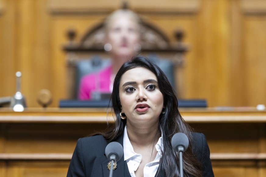 Farah Rumy, SP-SO, spricht zur Umsetzung der Pflegeinitiative, an der Sondersession des Nationalrates, am Dienstag, 28. April 2026 im Nationalrat in Bern. (KEYSTONE/Alessandro della Valle)
