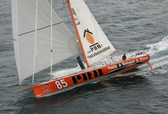 French skipper Vincent Riou sails his PRB yacht after winning the Vendee Globe solo around-the-world sailing race Wednesday, 02 February 2005, off Les Sables d&#039;Olonne, western France. Riou sailed ...
