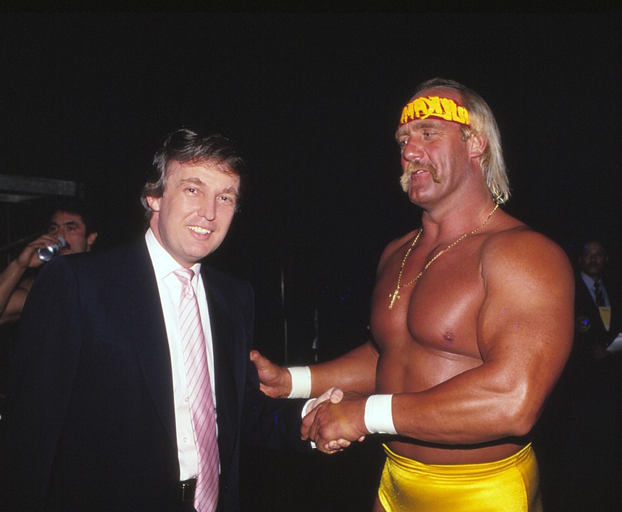 ATLANTIC CITY, NJ - MARCH 29: Businessman Donald Trump and World Champion Wrestler Hulk Hogan at Wrestlemania Vl Convention Hall in Atlantic City, New Jersey March 29 1987. (Photo by Jeffrey Asher/ Ge ...
