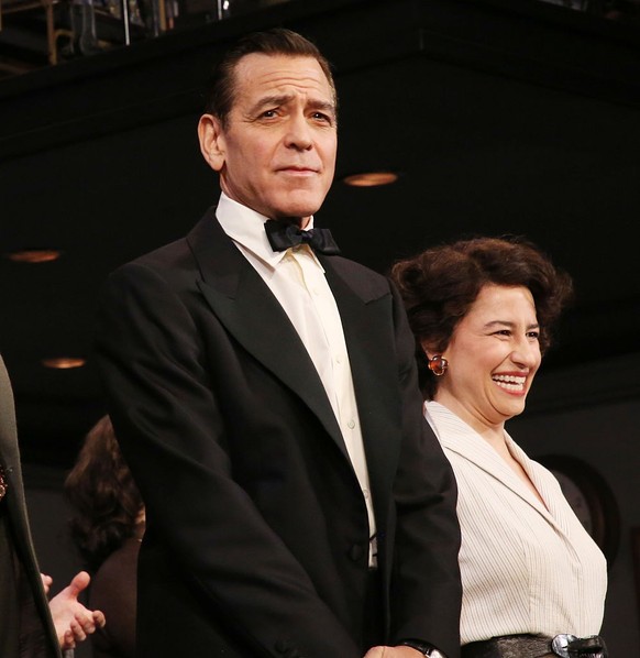 NEW YORK, NEW YORK - APRIL 3: George Clooney and Ilana Glazer during the opening night curtain call of &quot;Good Night and Good Luck&quot; on Broadway at The Winter Garden Theatre on April 03, 2025 i ...