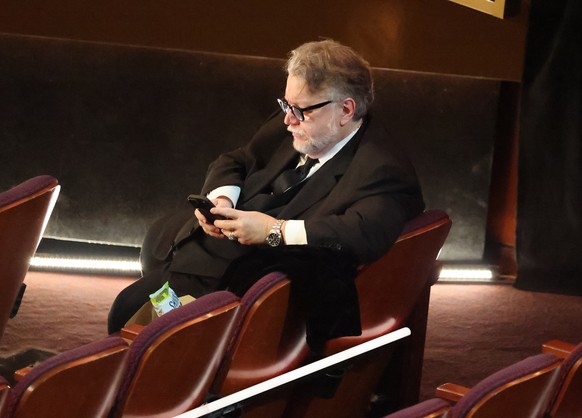 epa12823292 Mexican director Guillermo del Toro checks his mobile phone while seated in the audience ahead of the 98th annual Academy Awards ceremony at the Dolby Theatre in Los Angeles, California, U ...