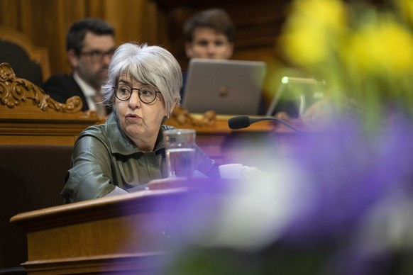 Bundesraetin Elisabeth Baume-Schneider spricht zur Kleinen Kammer, an der Fruehjahrssession der Eidgenoessischen Raete, am Dienstag, 7. Maerz 2023 im Staenderat in Bern. (KEYSTONE/Alessandro della Val ...