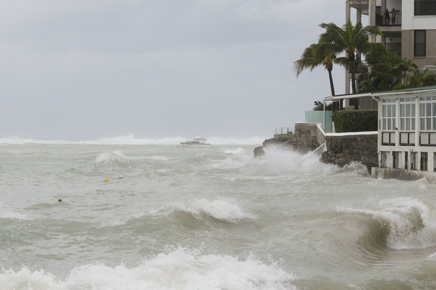 A boat is moored as Hurricane Beryl passes through Oistins, Barbados, Monday, July 1, 2024. (AP Photo/Ricardo Mazalan)