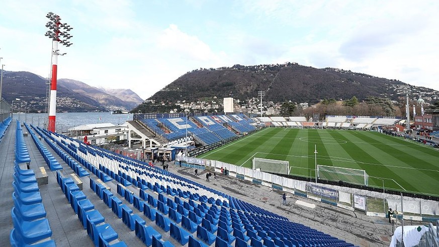 COMO, ITALY - MARCH 15: A general view of the Giuseppe Sinigaglia Stadium ahead of the Serie A match between Como 1907 and AS Roma at Giuseppe Sinigaglia Stadium on March 15, 2026 in Como, Italy. (Pho ...