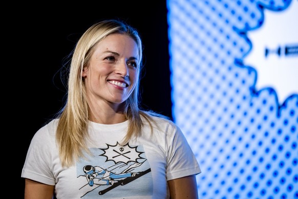 Skiracer Lara Gut-Behrami of Switzerland speaks during a press conference at the FIS Alpine Skiing World Cup season opener, in Soelden, Austria, Thursday, October 24, 2024. (KEYSTONE/Jean-Christophe B ...