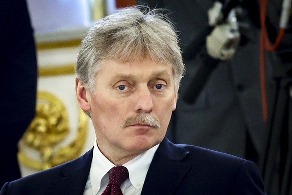 Kremlin spokesman Dmitry Peskov attends the Supreme State Council of the Union State Russia-Belarus meeting in Moscow, Russia, Thursday, April 6, 2023. (Mikhail Klimentyev, Sputnik, Kremlin Pool Photo ...