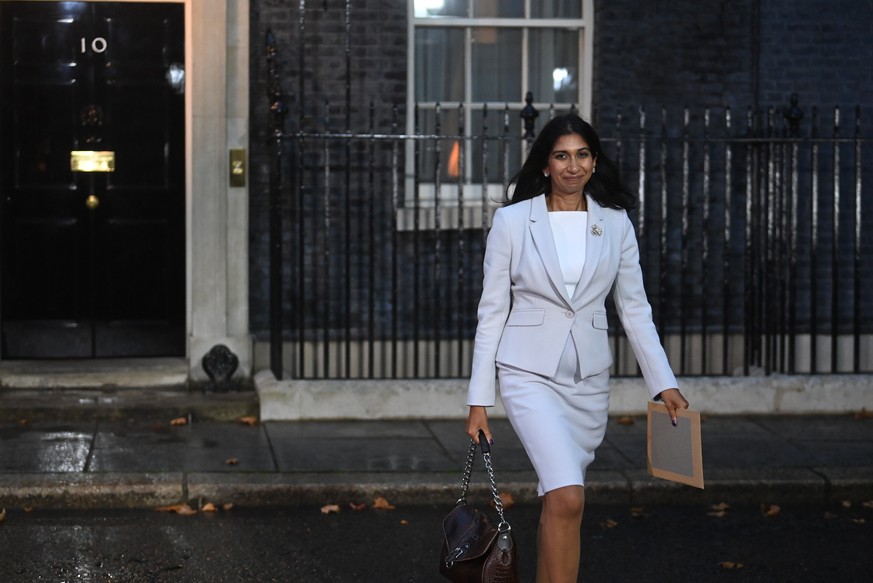 epa10165099 Suella Braverman, the newly appointed Home Secretary leaves Downing Street, London, Britain, 06 September 2022. New Prime Minister Liz Truss is in the process of building a new Cabinet. EP ...
