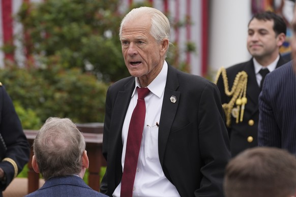 White House trade adviser Peter Navarro arrives before President Donald Trump speaks during an event to announce new tariffs in the Rose Garden of the White House, Wednesday, April 2, 2025, in Washing ...