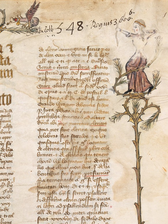 Le phallus volant avec ailes, jambes, couronne et collier à clochette existe aussi bien comme insigne que comme illustration dans les décrétales de Grégoire IX de 1392.
https://archivesetmanuscrits.bn ...