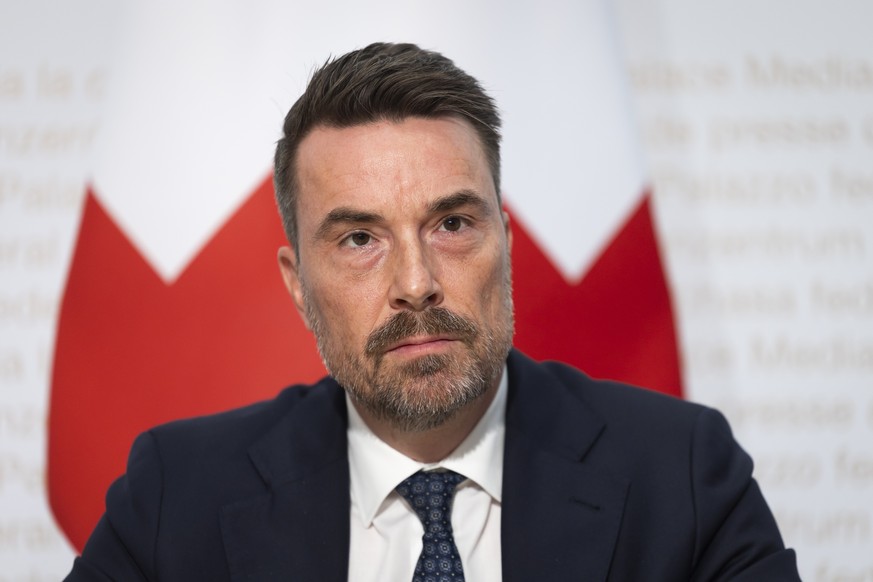 Serge Bavaud, Direktor NDB, waehrend einer Medienkonferenz zur Administrativuntersuchung zum ehemaligen Ressort Cyber im Nachrichtendienst des Bundes (NDB), am Montag, 21.September 2026 in Bern. (KEYS ...