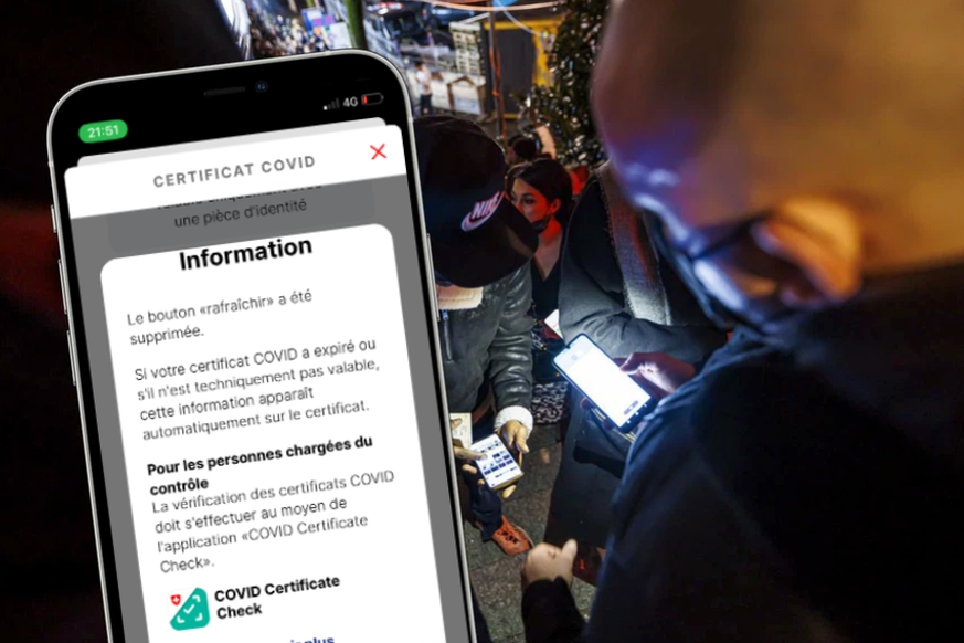 Le bouton «rafraîchir» a disparu du visuel de l'application Certificat Covid. Lors des contrôles d'entrée, les agents de sécurité devront utiliser l'application de contrôle de la Confédération.