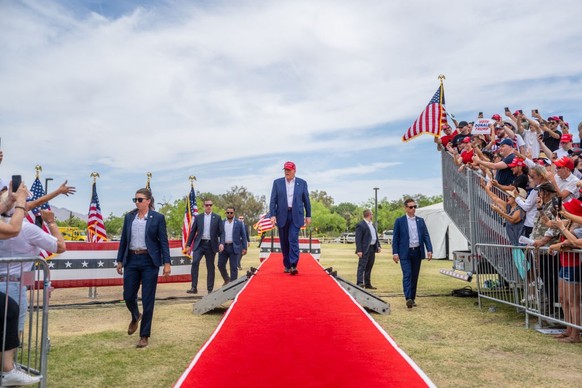 LAS VEGAS, NEVADA - JUNE 09: Republican presidential candidate, former U.S. President Donald Trump arrives for his campaign rally at Sunset Park on June 09, 2024 in Las Vegas, Nevada. The former presi ...