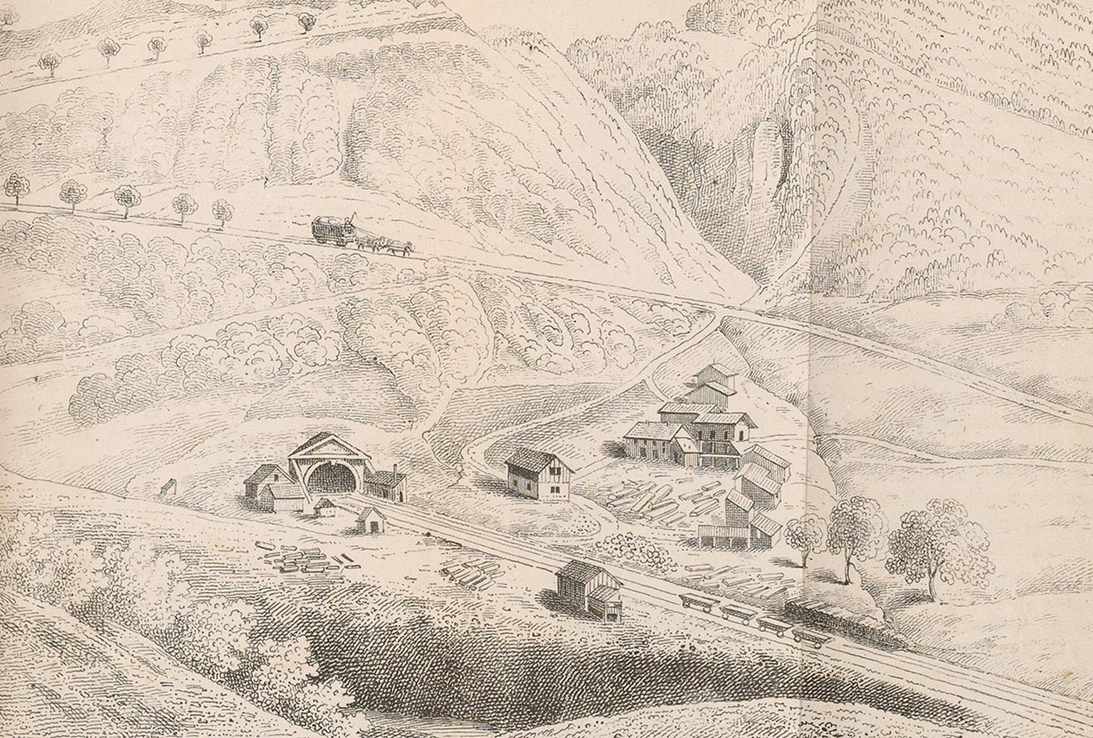 Le tunnel du Hauenstein d’après une gravure de 1857.
https://ad.e-pics.ethz.ch/catalog/ETHBIB.AD-v1.0/r/35797/viewmode=infoview