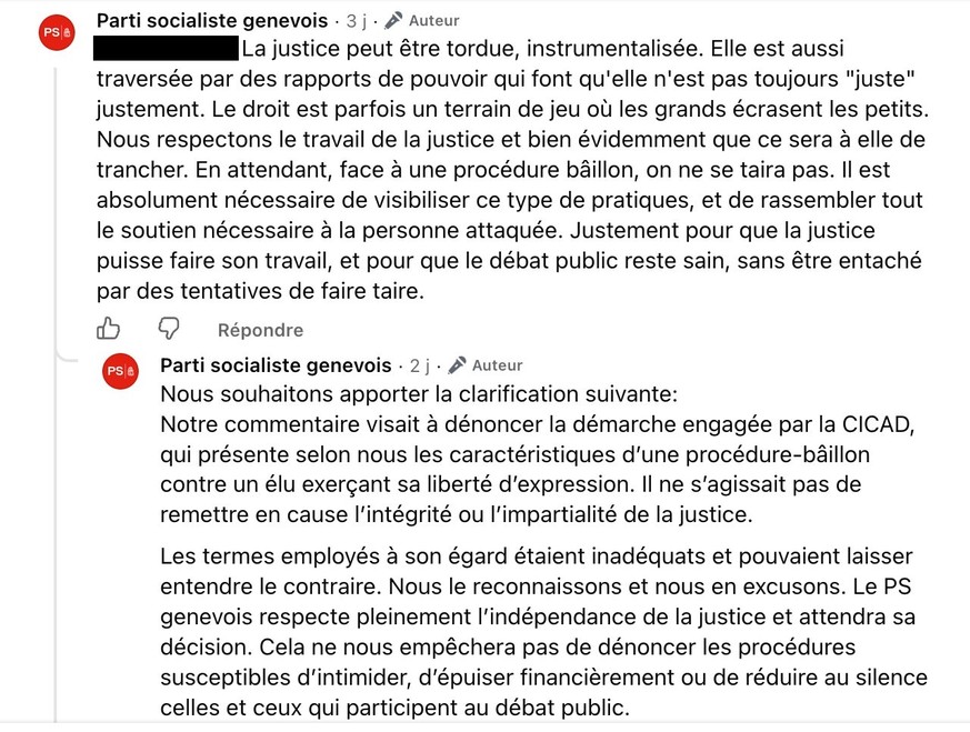 Le PSGenevois, post facebook.