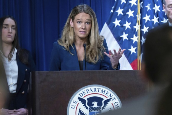 FILE - DHS Assistant Secretary for Public Affairs Tricia McLaughlin speaks during a news conference at ICE Headquarters, in Washington, Wednesday, May 21, 2025. (AP Photo/Jose Luis Magana, File)
Trici ...