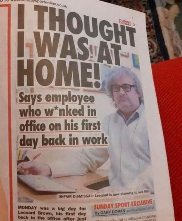 <strong>Un employé s'est branlé devant son ordinateur lors de son retour au bureau, après 17 mois de home office. Il avait oublié qu'il n'était pas chez lui. Une belle histoire à lire <a target="_blank" rel="nofollow" href="https://www.pressreader.com/uk/sunday-sport-1098/20210725/281543703952360">ici</a>.</strong>