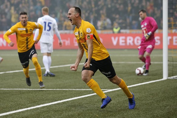 Steve von Bergen jubilant après son but contre Lucerne en avril 2018, son premier avec YB et son deuxième et dernier en Super League au total.