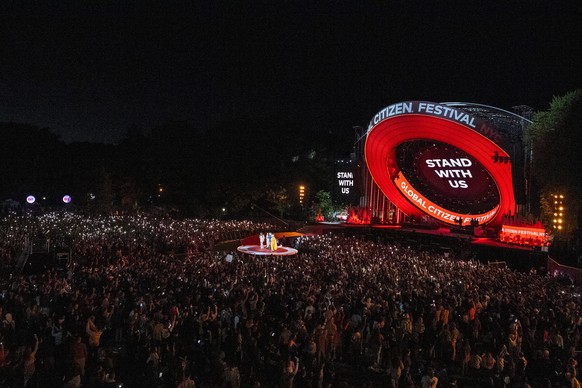 Festival-goers attend the Global Citizen Festival in Central Park in New York on Saturday, Sept. 24, 2022. (AP Photo/Brittainy Newman)