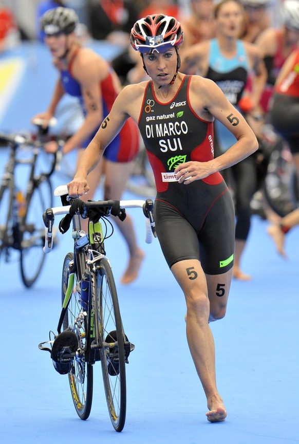 Switzerland's Magali Di Marco Messmer on her way during a ITU women Triathlon World Championships Series in Kitzbuehel, in the Austrian province of Tyrol, Sunday, July 12, 2009.(AP Photo/Kerstin ...